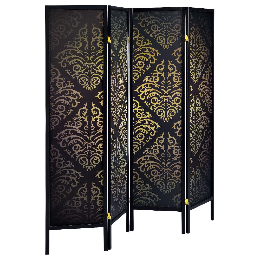 coaster Haidera 4-Panel Room Divider Folding Screen Black Damask