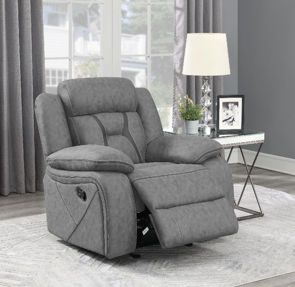 Coaster Higgins Upholstered Glider Recliner Chair Grey