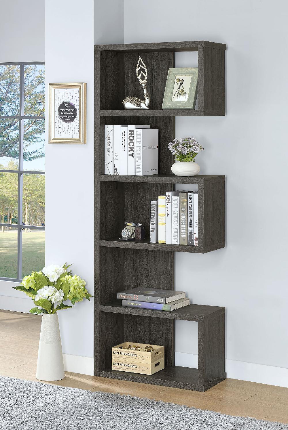 Coaster Joey 71-inch 5-shelf Bookshelf Weathered Grey