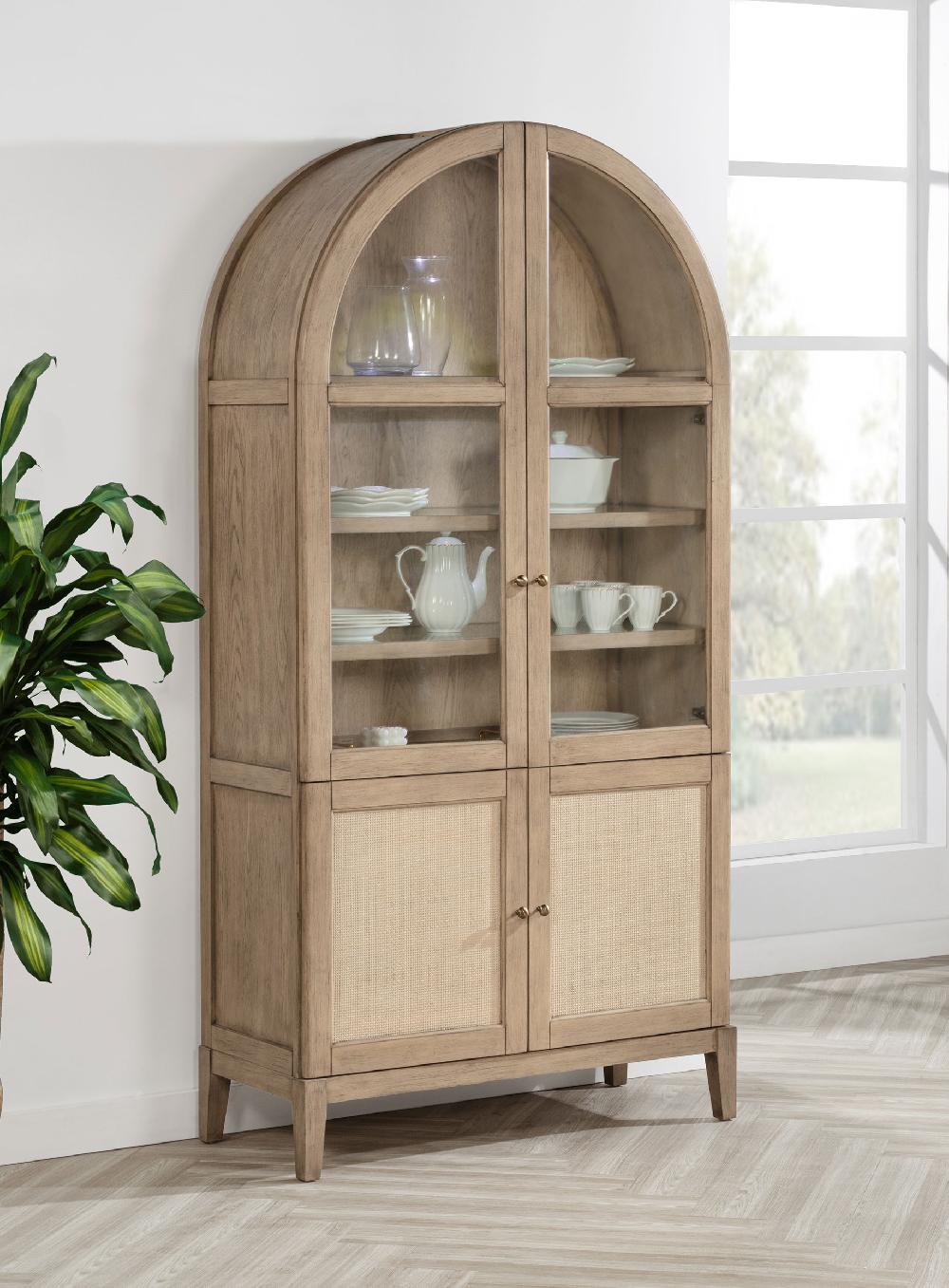 Coaster Kailani 4-Door Cane Dining Vitrine Display Cabinet Beige Oak