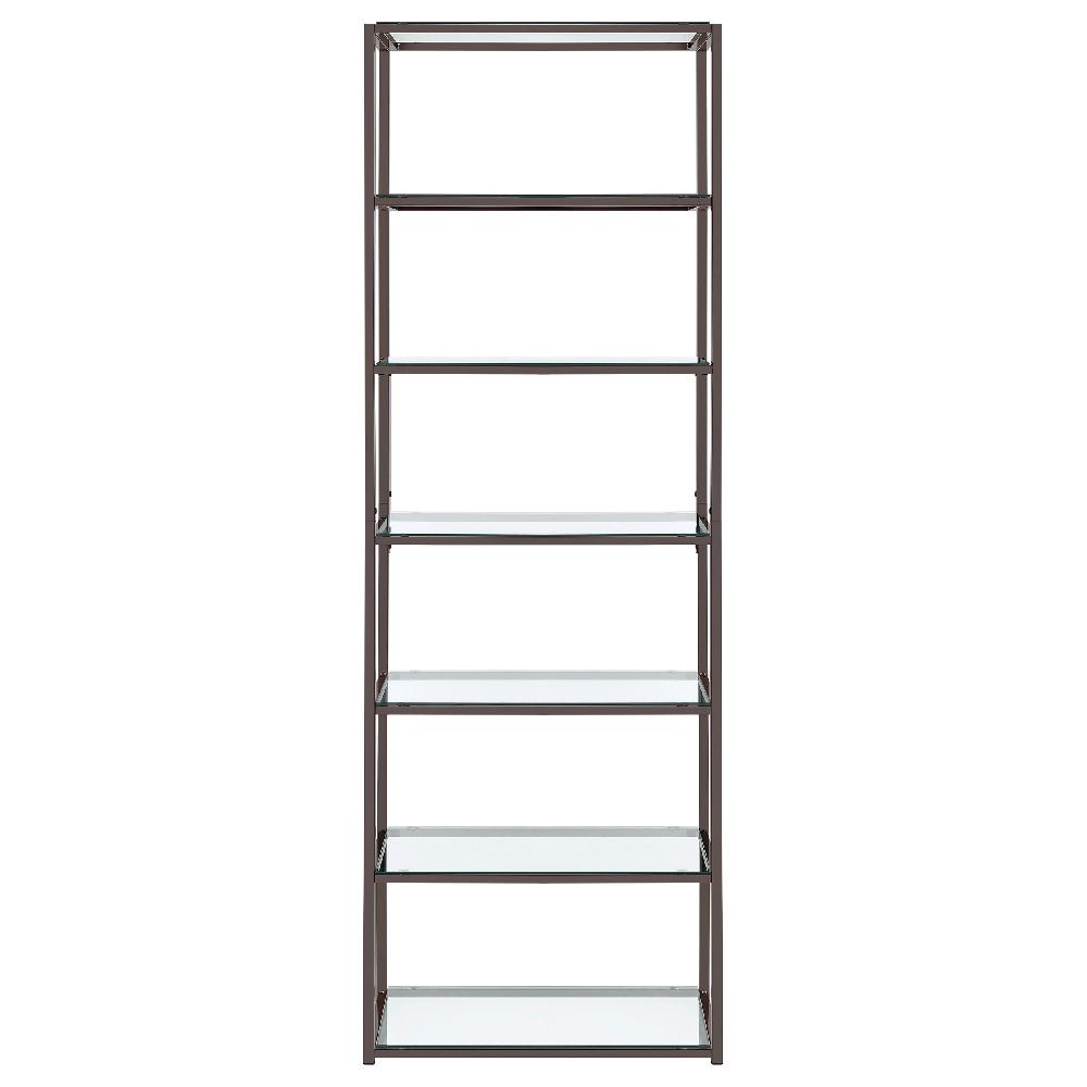 Coaster Kate 78-inch 5-shelf Glass Bookshelf Black Nickel
