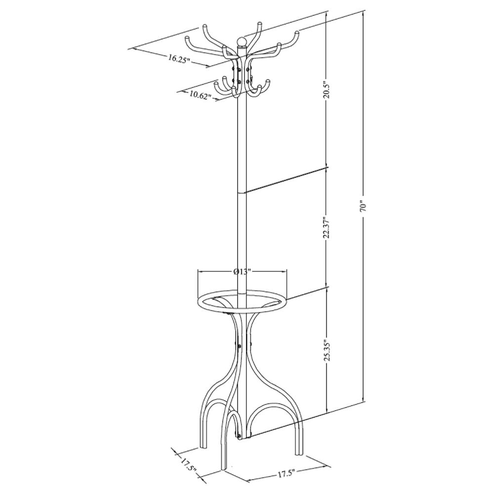 Coaster Kiefer 12 Hook Freestanding Metal Coat Rack Hat Hanger Black