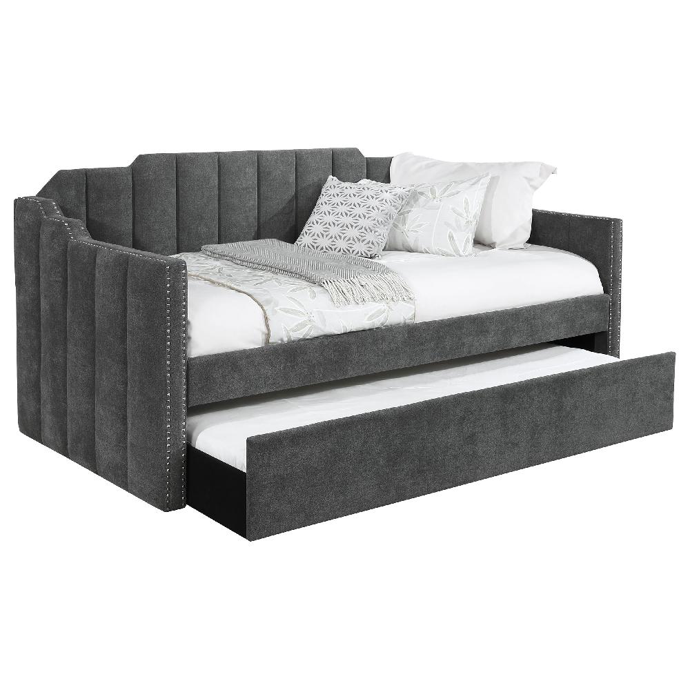 Coaster Kingston Upholstered Twin Daybed With Trundle Charcoal