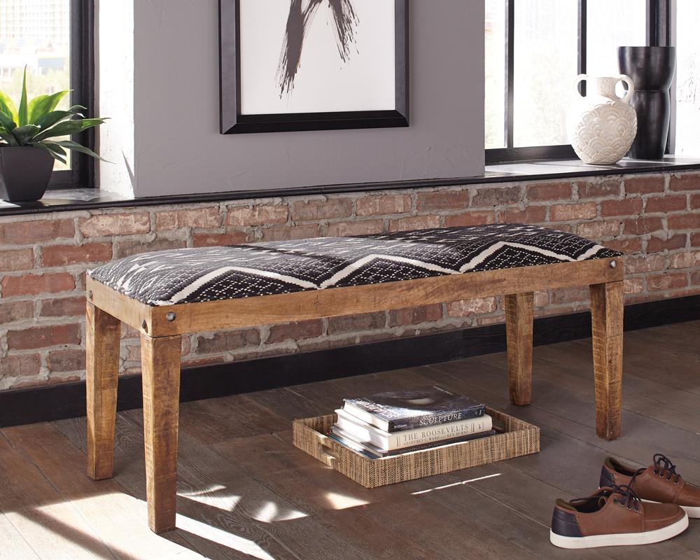 Coaster Lamont Fabric Upholstered Accent Bench Black And Natural