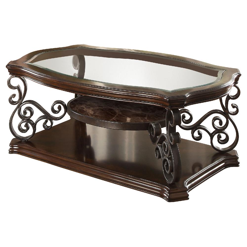 Coaster Laney 1-shelf Glass Top Rectangular Coffee Table Deep Merlot