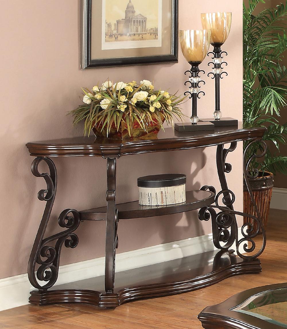 Coaster Laney Scrollwork Entryway Sofa Console Table Deep Merlot