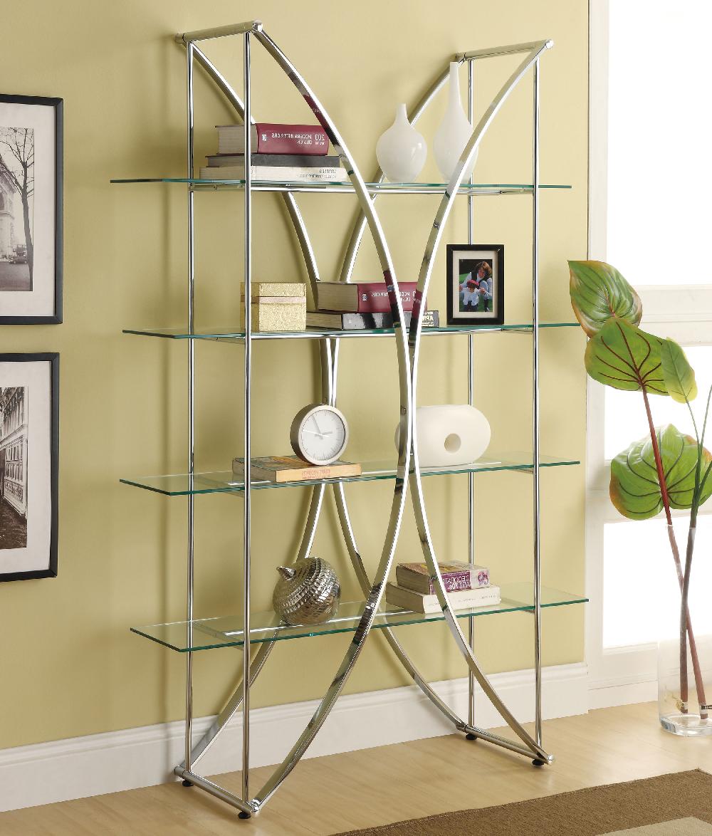 Coaster Larson 73-inch 4-shelf Glass Bookshelf Chrome