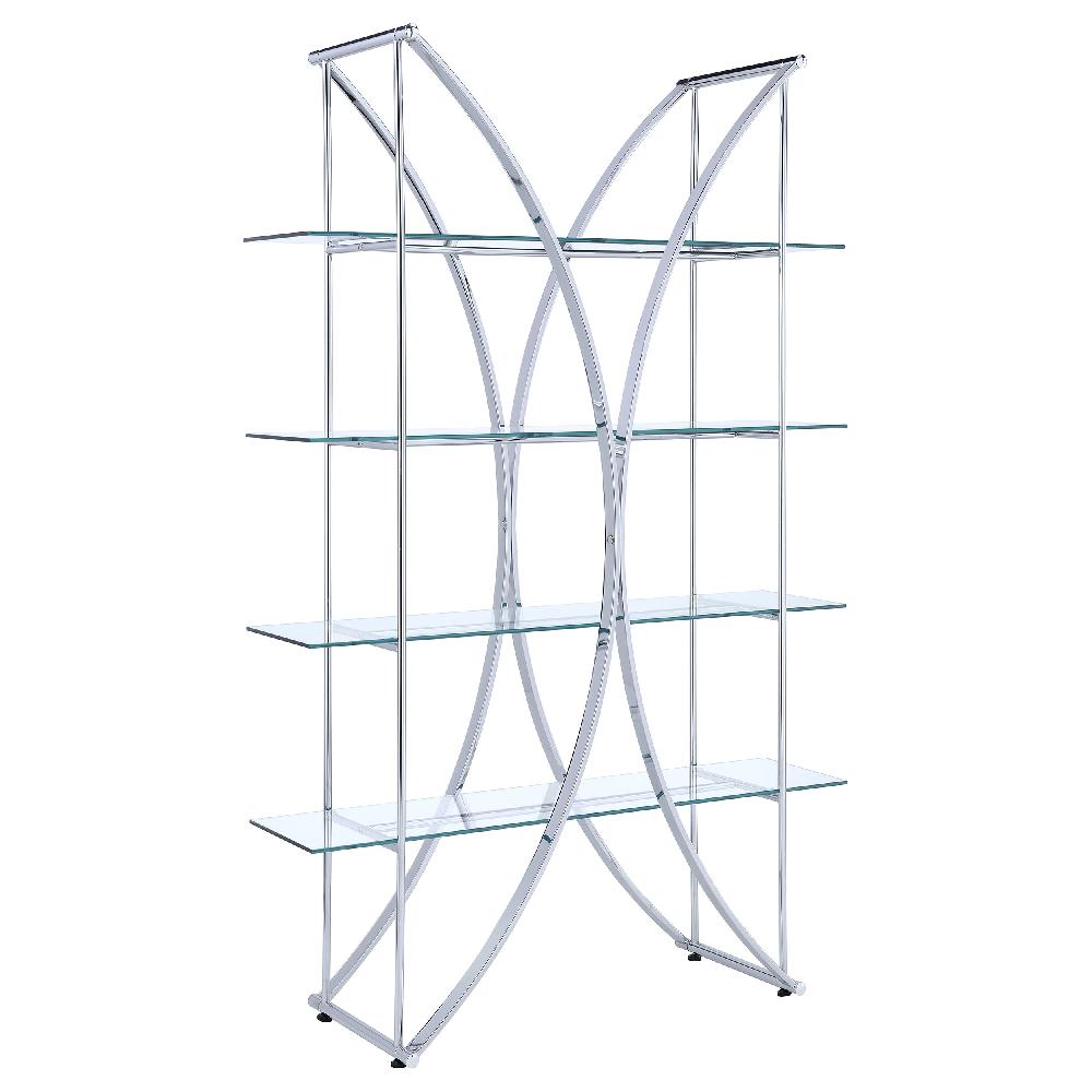 coaster Larson 73-inch 4-shelf Glass Bookshelf Chrome