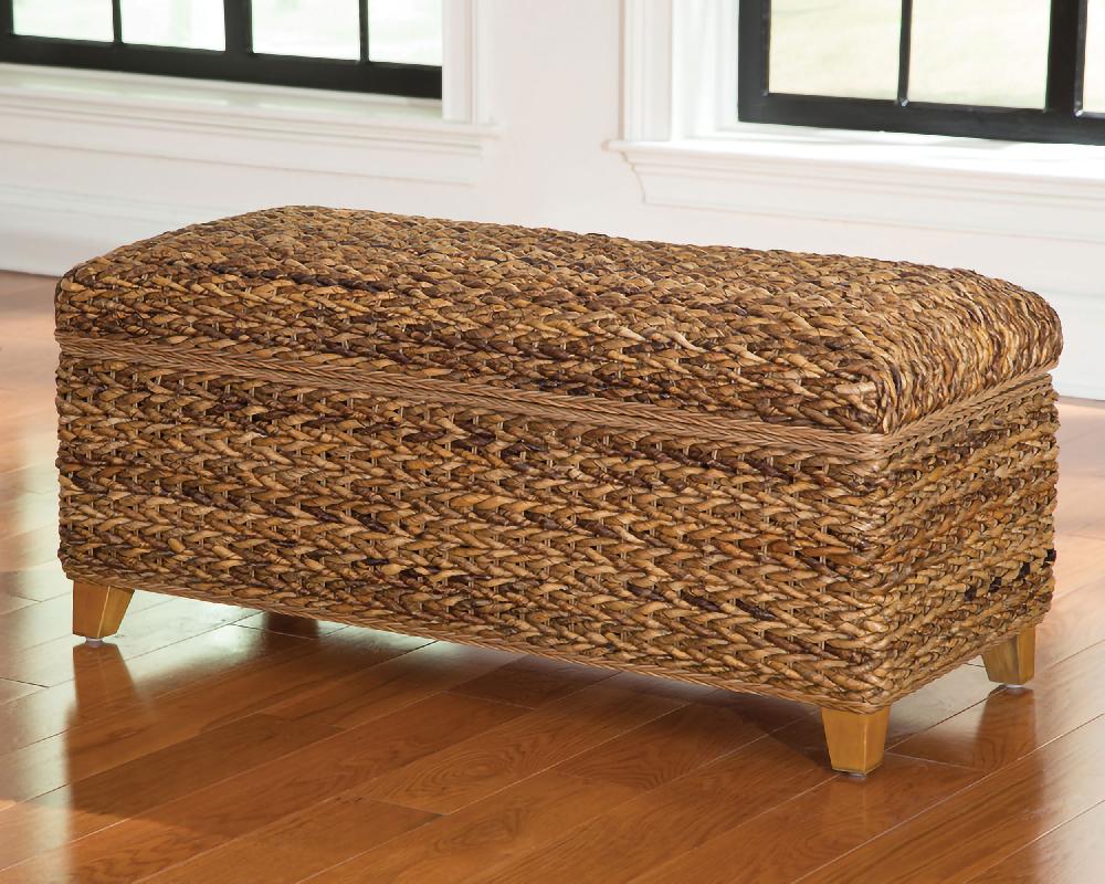 Coaster Laughton Hand-Woven Banana Leaf Storage Bench Amber
