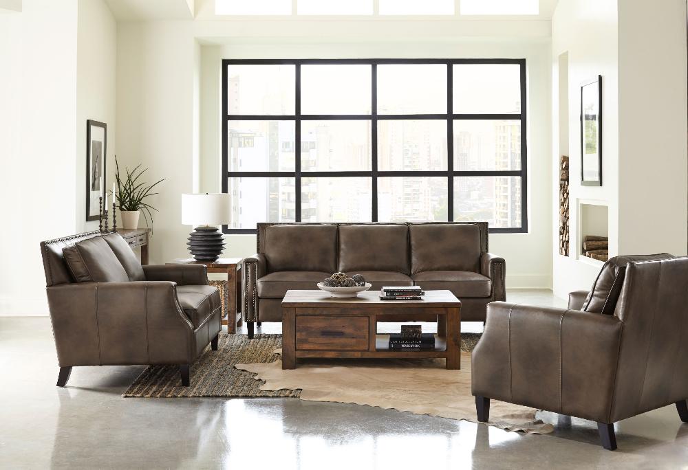 coaster Leaton 3-piece Upholstered Recessed Arm Sofa Set Brown Sugar