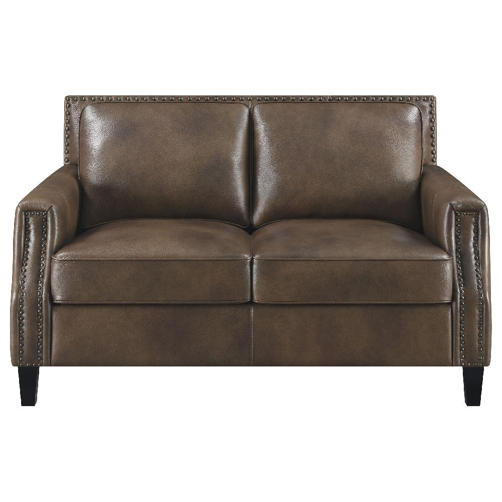 Coaster Leaton Upholstered Recessed Arm Loveseat Brown Sugar