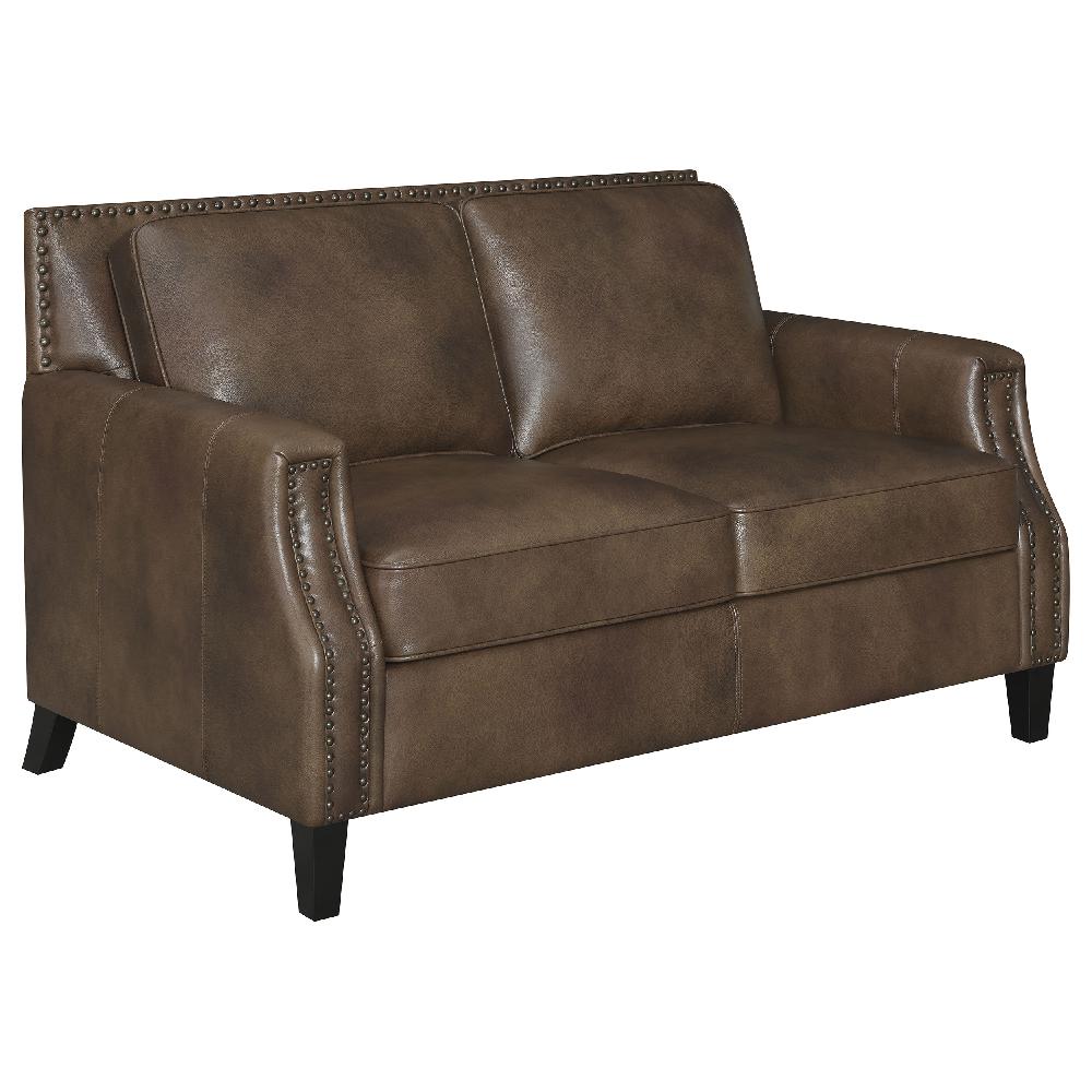 coaster Leaton Upholstered Recessed Arm Loveseat Brown Sugar