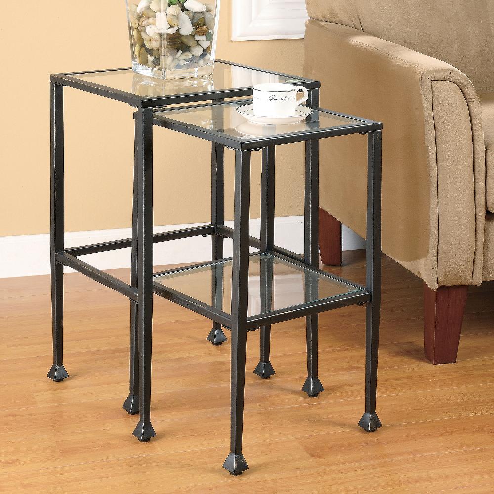 Coaster Leilani 2-piece Glass Top Nesting Table Set Black