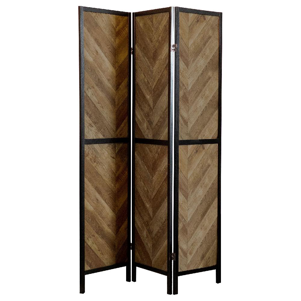 coaster Marlene 3-Panel Room Divider Folding Screen Rustic Tobacco