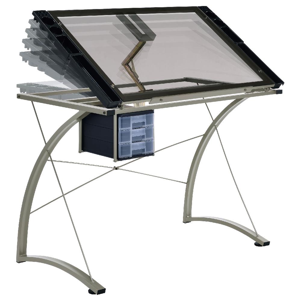 Coaster Melo 41-inch Glass Top Drafting Table With Storage Silver