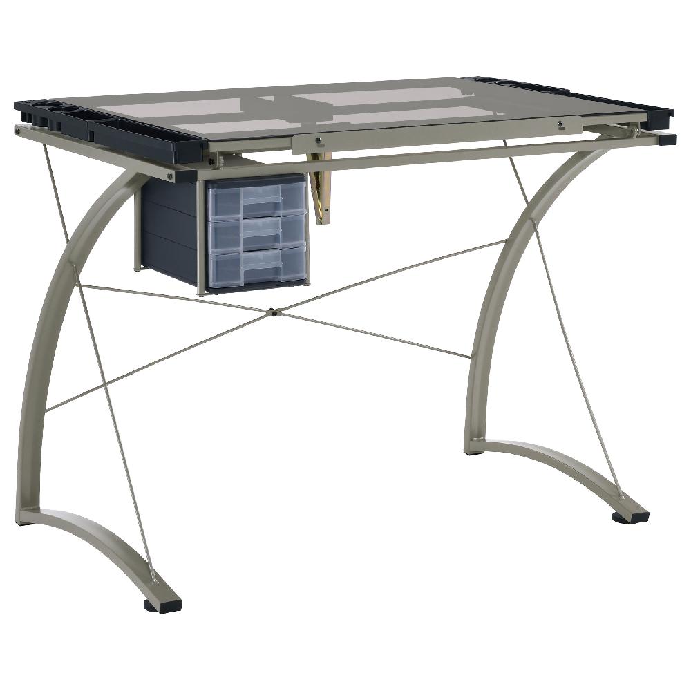 coaster Melo 41-inch Glass Top Drafting Table with Storage Silver