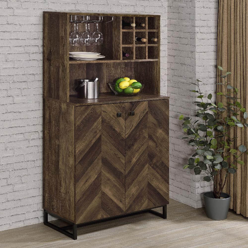 Coaster Mendoza 2-door Home Bar Cabinet Wine Storage Rustic Oak