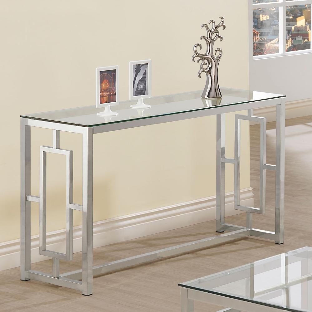 Coaster Merced Glass Top Metal Entryway Console Table Nickel