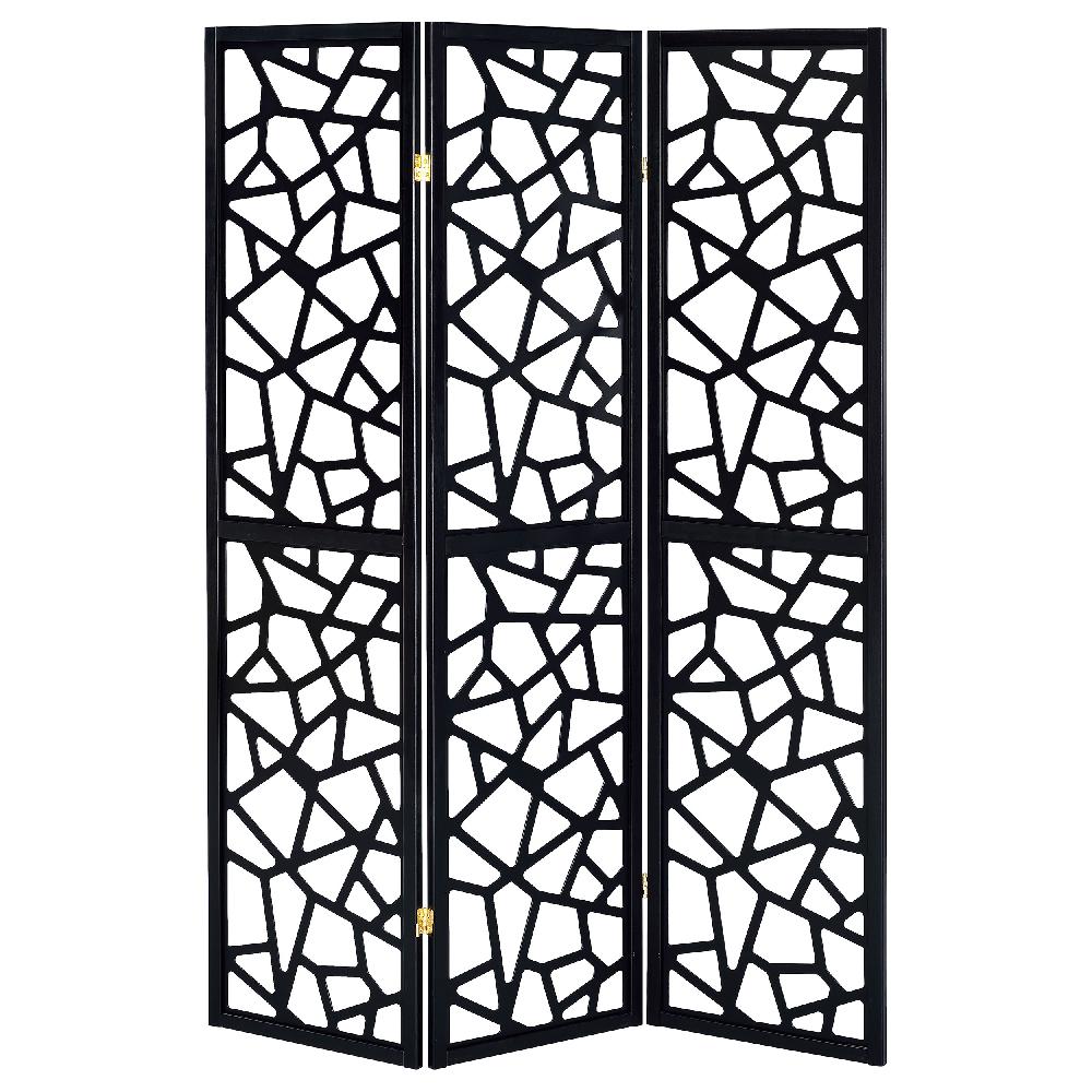 Coaster Nailan 3-Panel Room Divider Folding Screen Black Open Mosaic