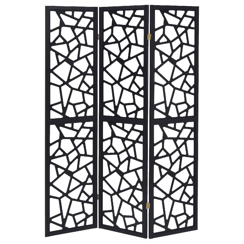 Coaster Nailan 3-Panel Room Divider Folding Screen Black Open Mosaic