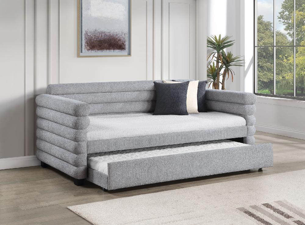Coaster Patricia Boucle Upholstered Twin Day Bed With Trundle Grey