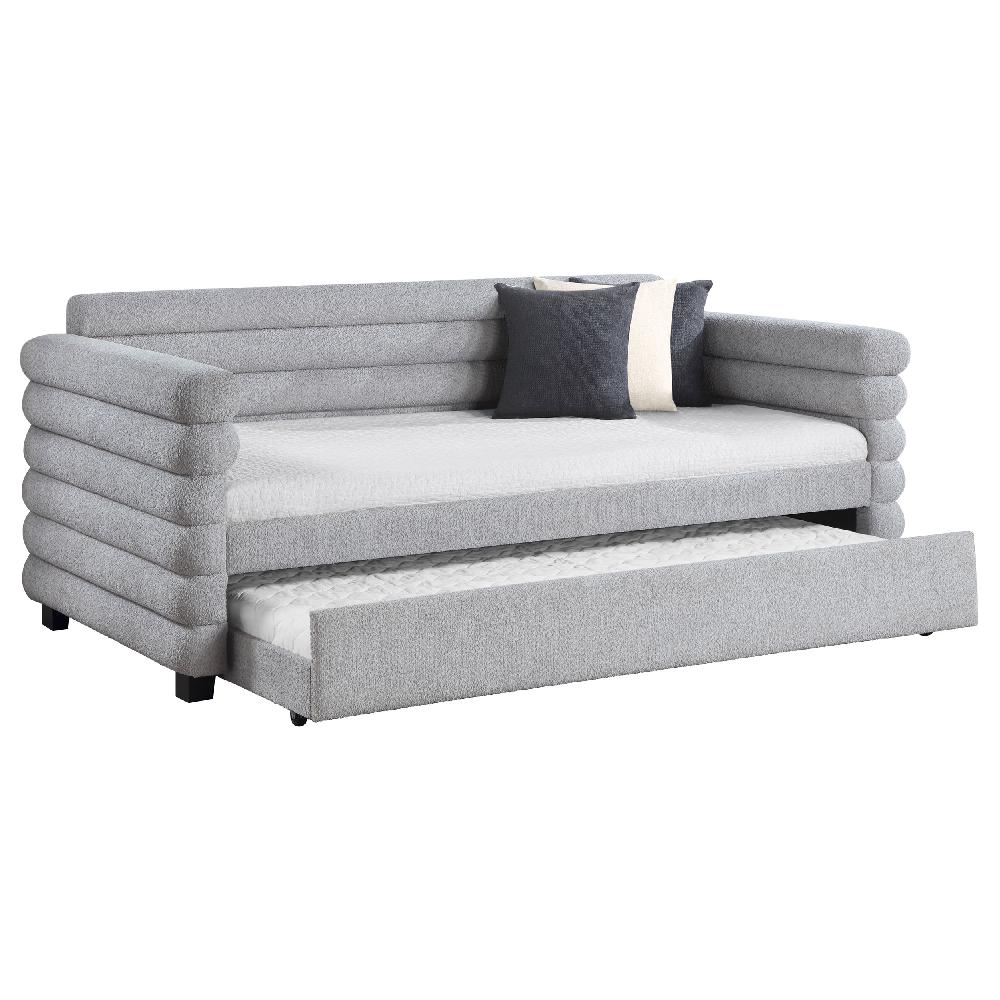 Coaster Patricia Boucle Upholstered Twin Day Bed With Trundle Grey