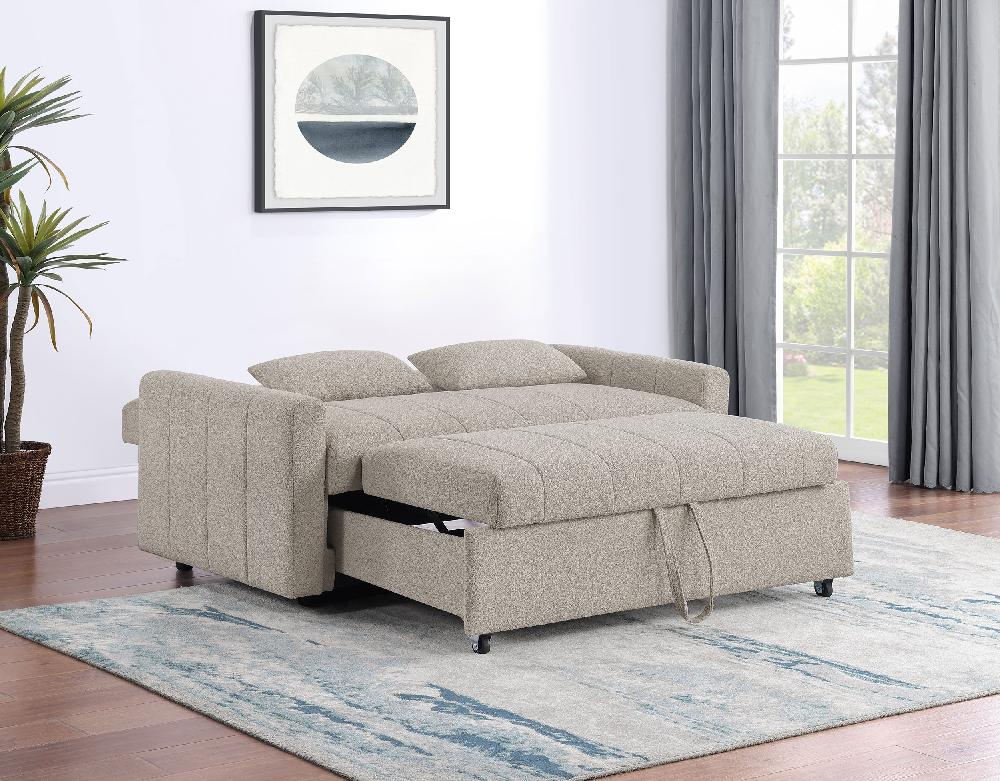 Coaster Portland Boucle Upholstered Sleeper Sofa Bed Latte