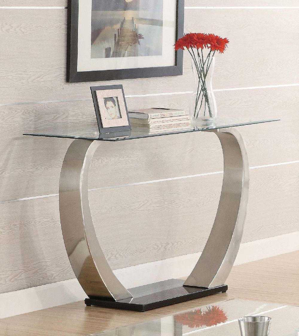 Coaster Pruitt Glass Top Metal Base Console Table Satin Silver