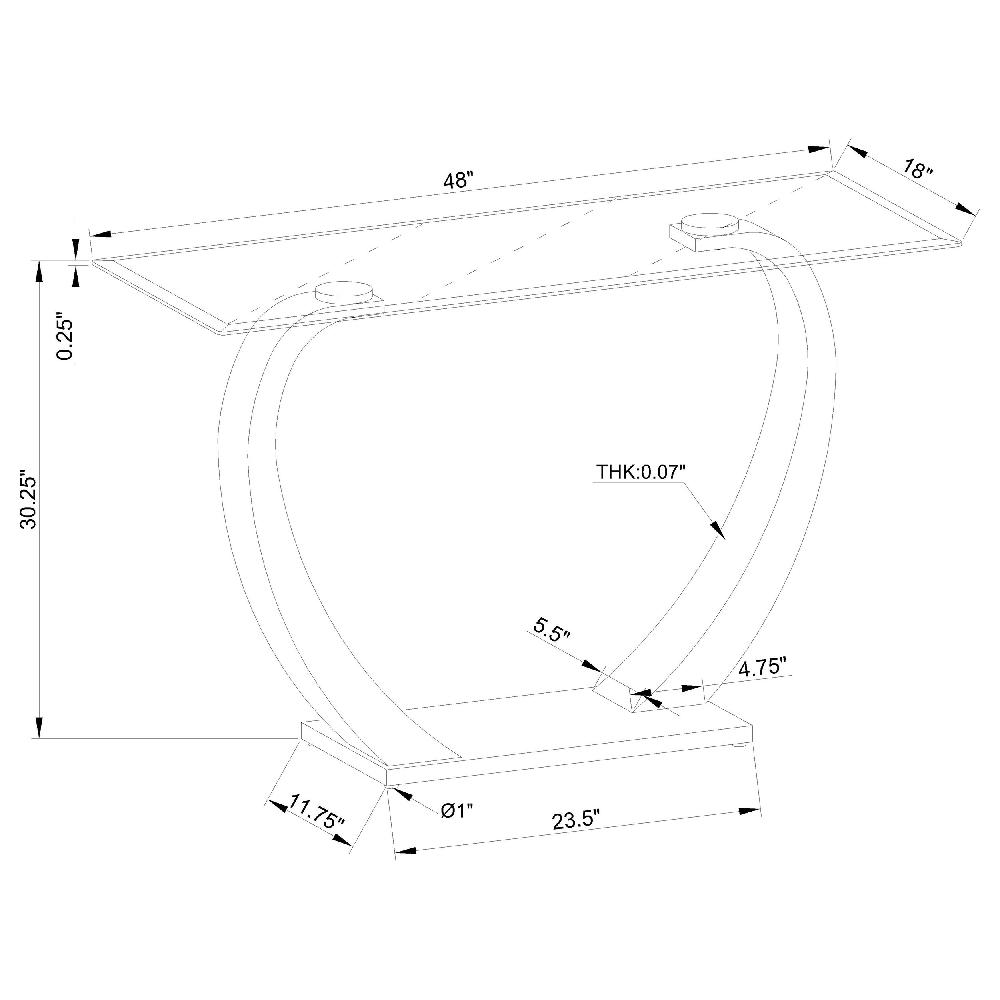 Coaster Pruitt Glass Top Metal Base Console Table Satin Silver