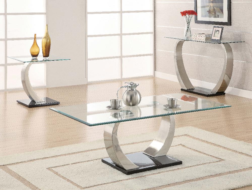Coaster Pruitt Glass Top Metal Base Console Table Satin Silver