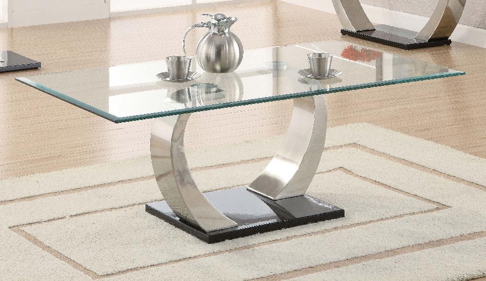 Coaster Pruitt Rectangular Glass Top Metal Coffee Table Satin Silver