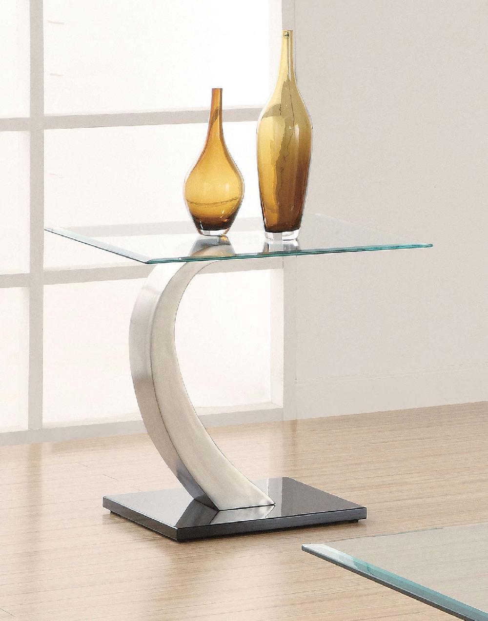 Coaster Pruitt Rectangular Glass Top Metal End Table Satin Silver
