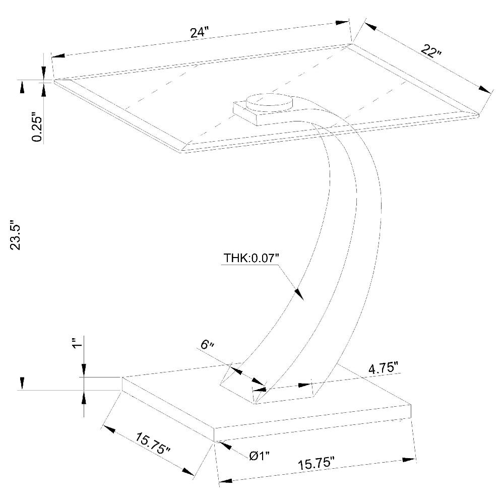 Coaster Pruitt Rectangular Glass Top Metal End Table Satin Silver