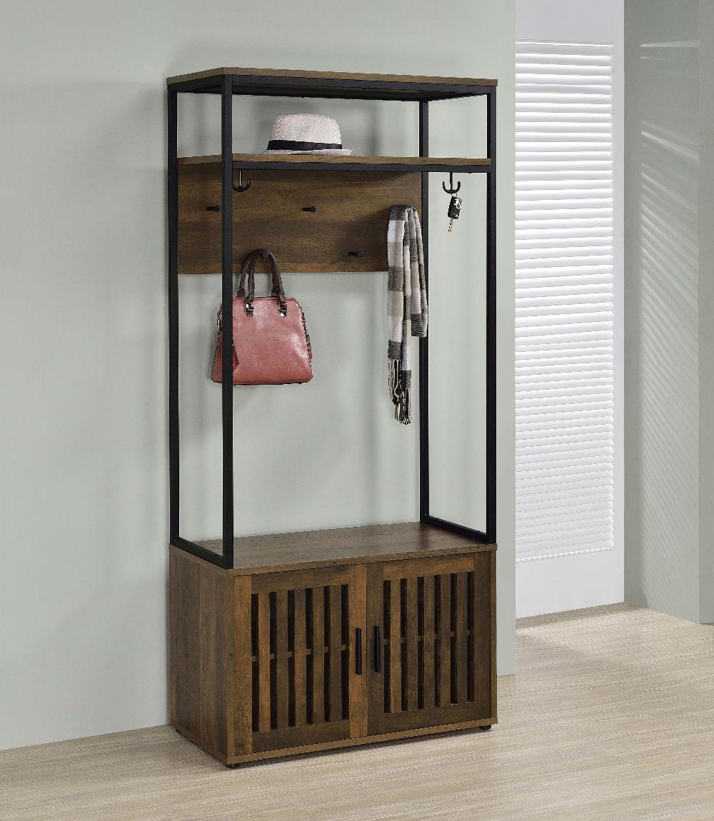 Coaster Quincy 2-door Coat Rack Hall Tree Storage Bench Dark Pine