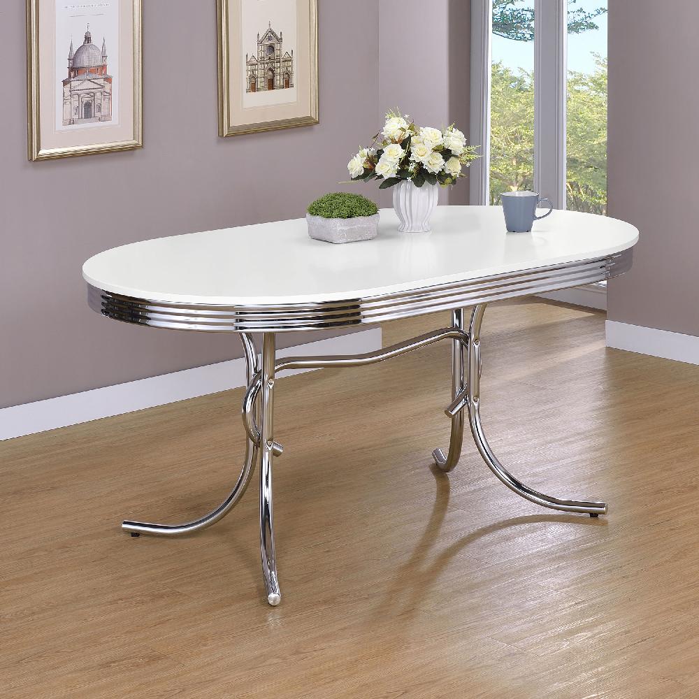 Coaster Retro Oval 60-inch Wood Top Dining Table White And Chrome