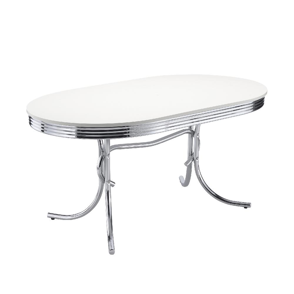coaster Retro Oval 60-inch Wood Top Dining Table White and Chrome