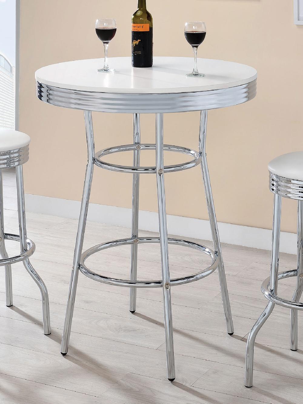 Coaster Retro Round 30-inch 1950's Bistro Pub Height Bar Table White