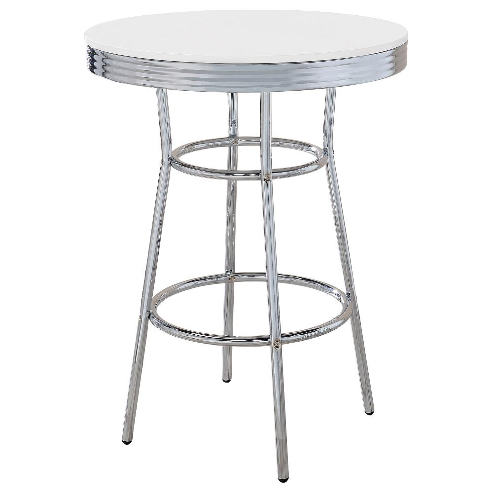 coaster Retro Round 30-inch 1950's Bistro Pub Height Bar Table White
