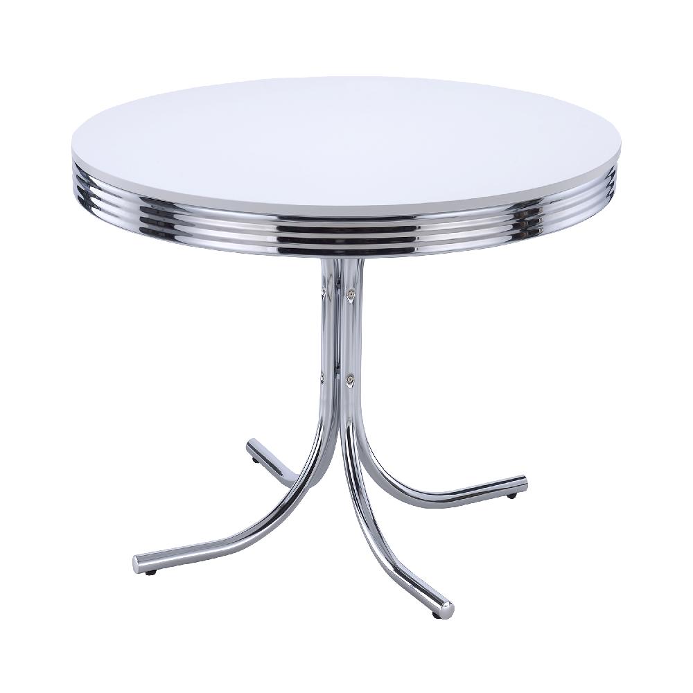 coaster Retro Round 42-inch Wood Top Dining Table White and Chrome