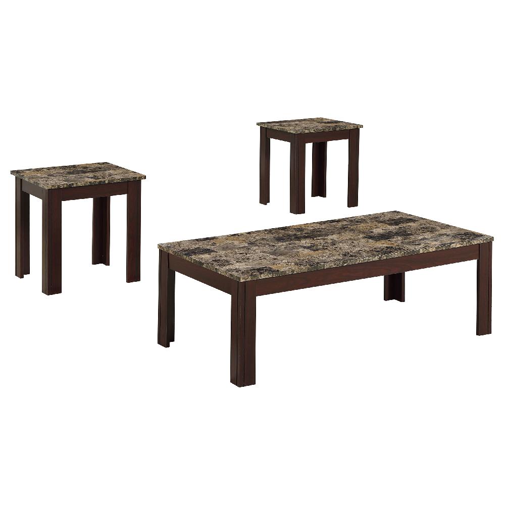 Coaster Rhodes 3-piece Faux Marble Top Coffee Table Set Brown
