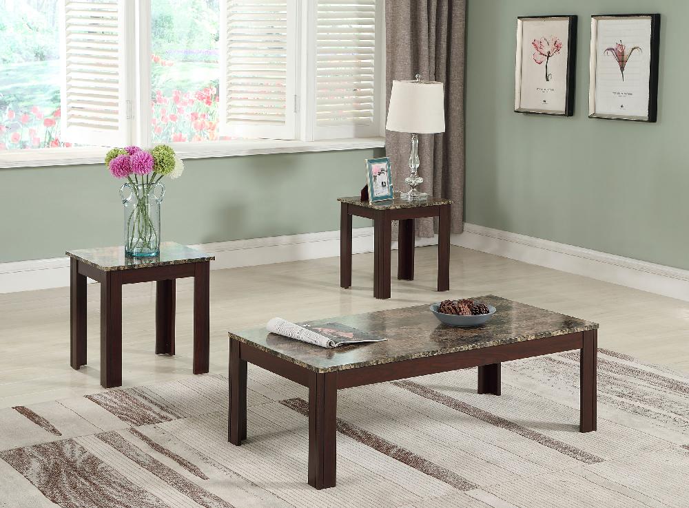 coaster Rhodes 3-piece Faux Marble Top Coffee Table Set Brown
