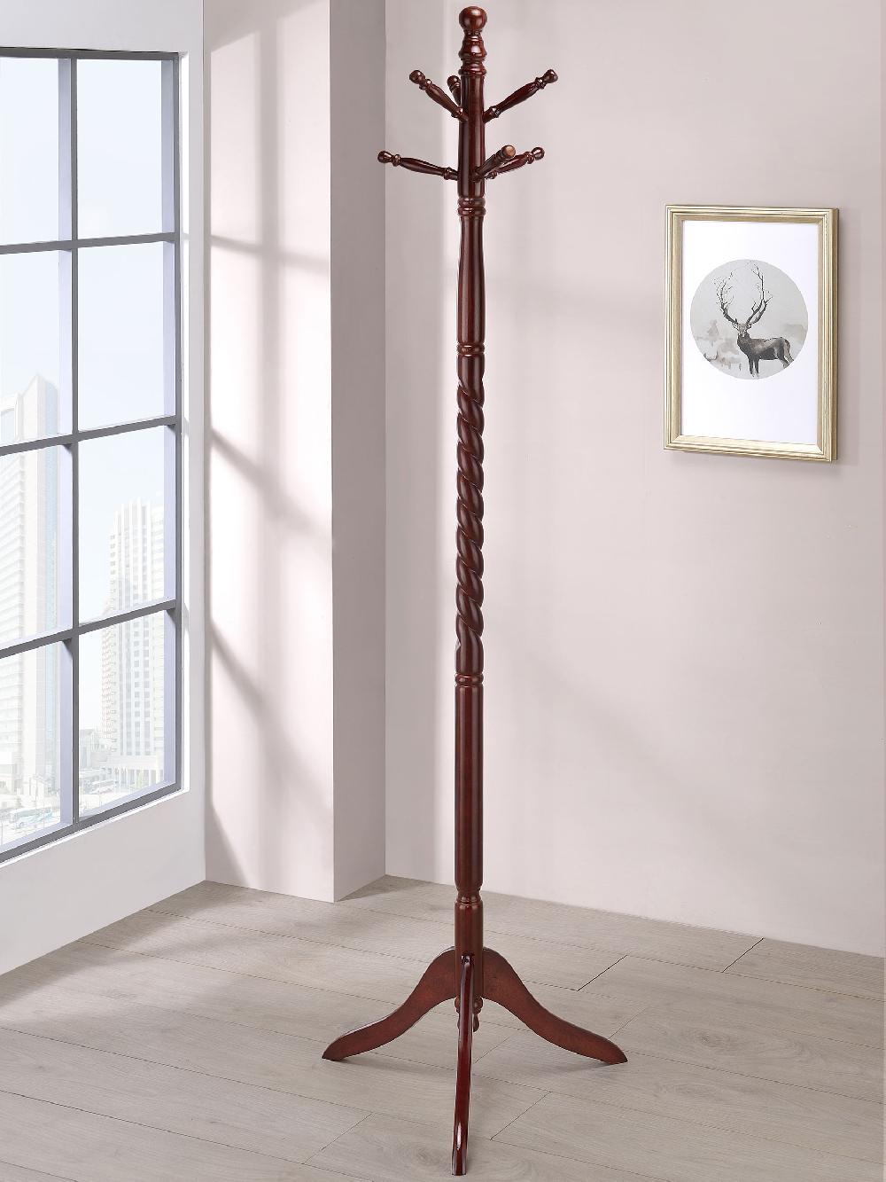 Coaster Riona 6 Hook Freestanding Wood Coat Rack Hat Hanger Merlot