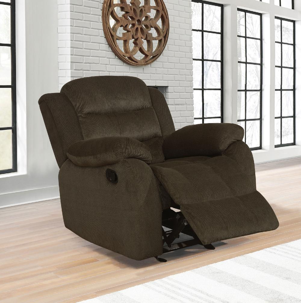 Coaster Rodman Upholstered Padded Arm Glider Recliner Olive Brown