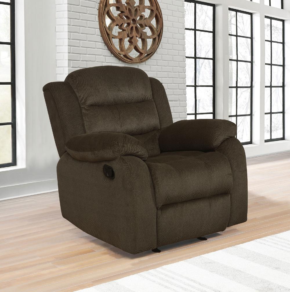 Coaster Rodman Upholstered Padded Arm Glider Recliner Olive Brown
