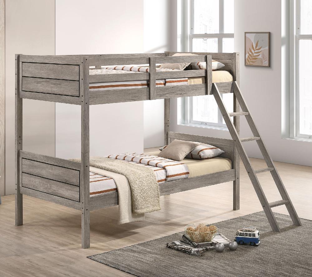 Coaster Ryder Wood Twin Over Twin Bunk Bed Weathered Taupe