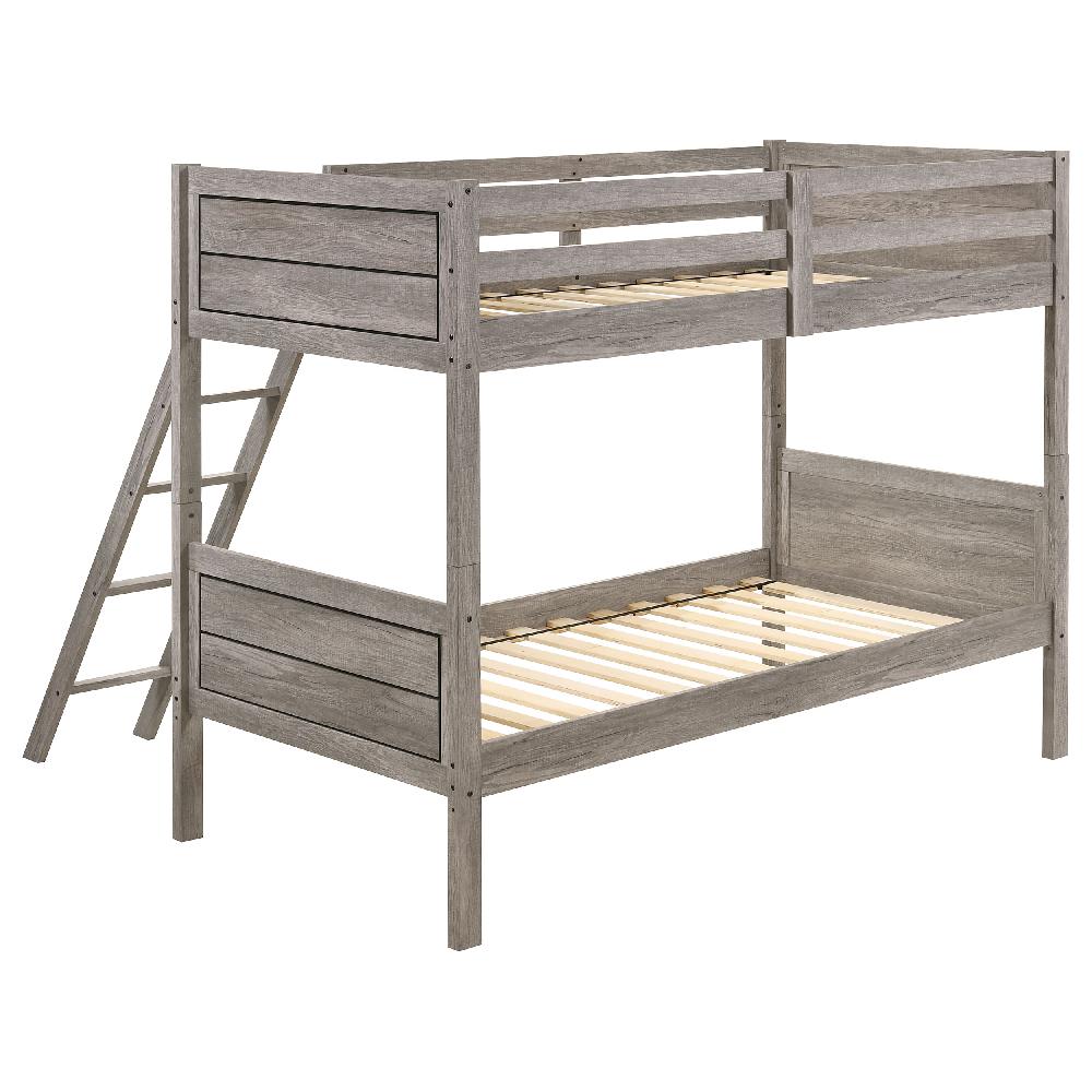 Coaster Ryder Wood Twin Over Twin Bunk Bed Weathered Taupe