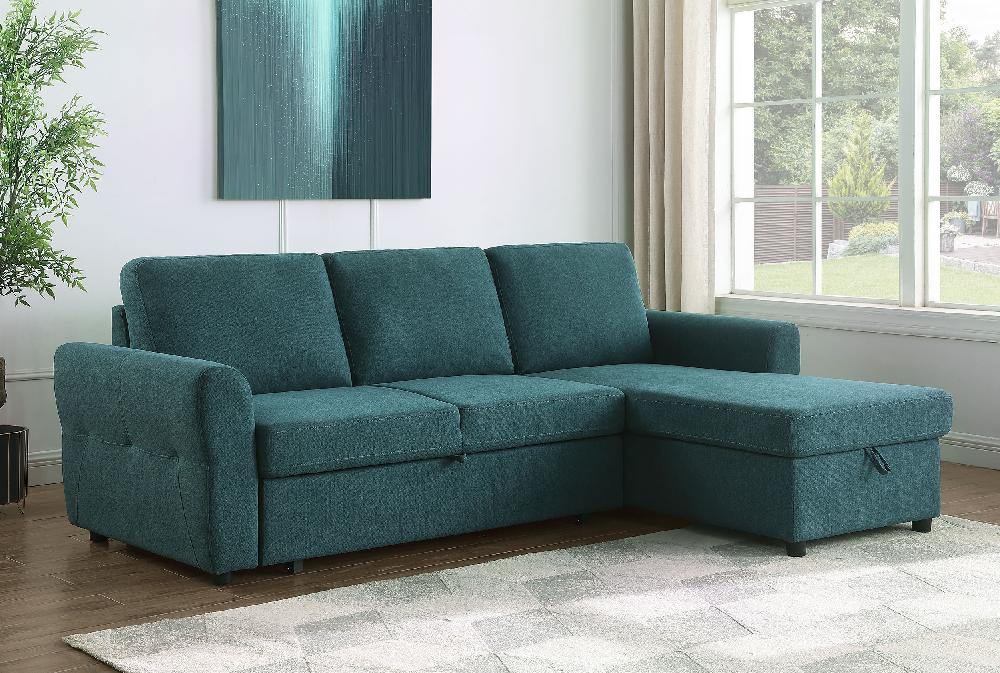 Coaster Samantha Upholstered Storage Sleeper Sectional Sofa Teal