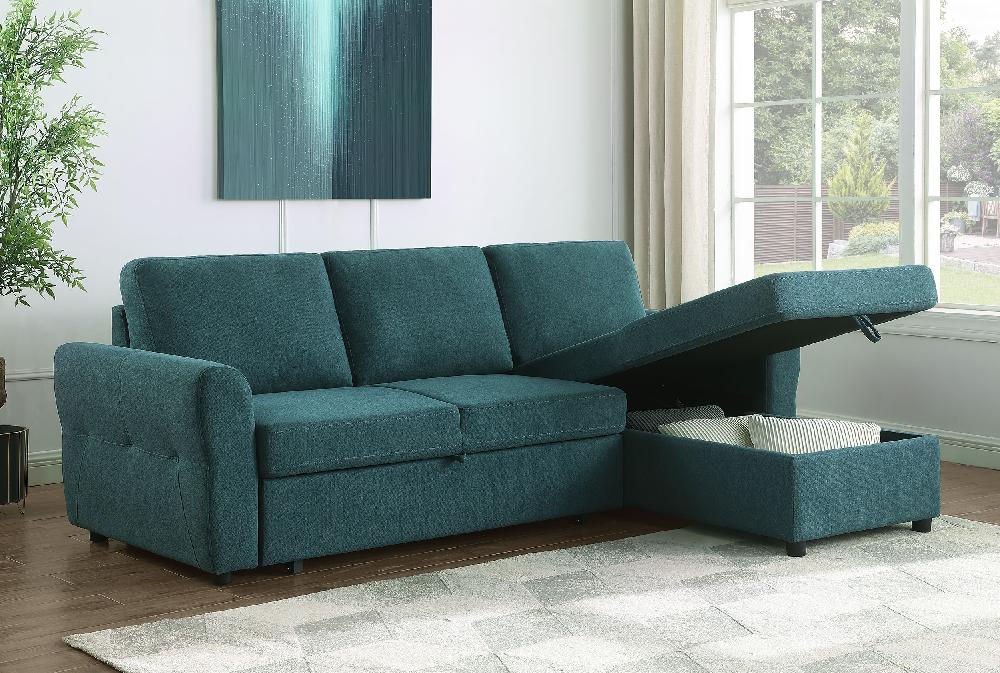 Coaster Samantha Upholstered Storage Sleeper Sectional Sofa Teal