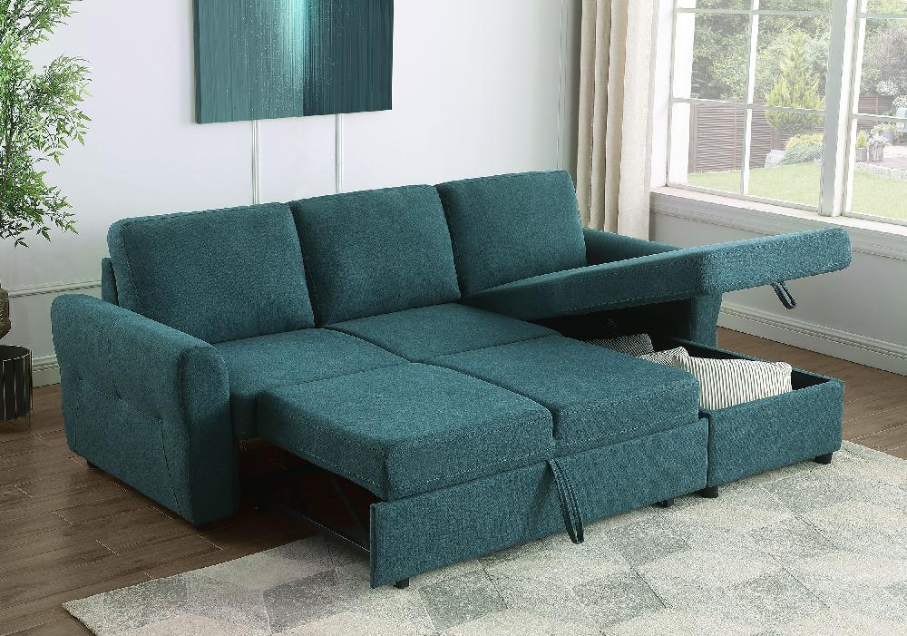 Coaster Samantha Upholstered Storage Sleeper Sectional Sofa Teal