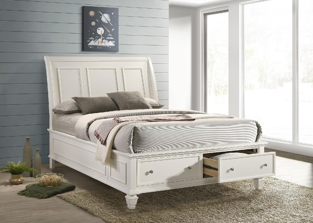 Coaster Sandy Beach Wood Queen Storage Panel Bed Cream White